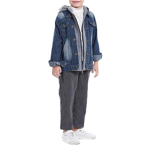 Toddler Boys Girls Denim Jacket Hooded Windproof Zip Long Sleeve Button Outwear Warm Jackets with 𝗙𝐥ap Pocket3