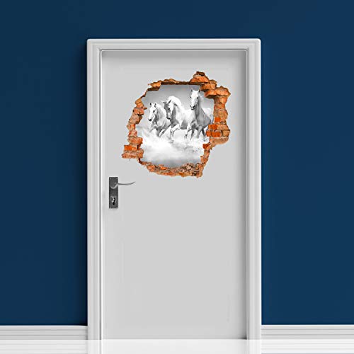 Wandmotiv24 Adesivo da Parete 3D Cavalli Bianchi
