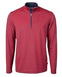 Cutter & Buck Virtue Eco Pique Micro Stripe Recycled Mens Quarter Zip, Red/Navy Blue