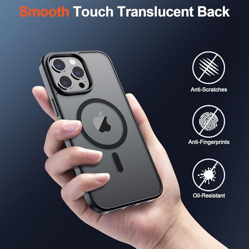 Image of SUPFINE Magnetic for iPhone 12 Pro Max Case (Compatible with MagSafe) (Military Grade Drop Protection) Translucent Matte Shockproof Phone Case,Black