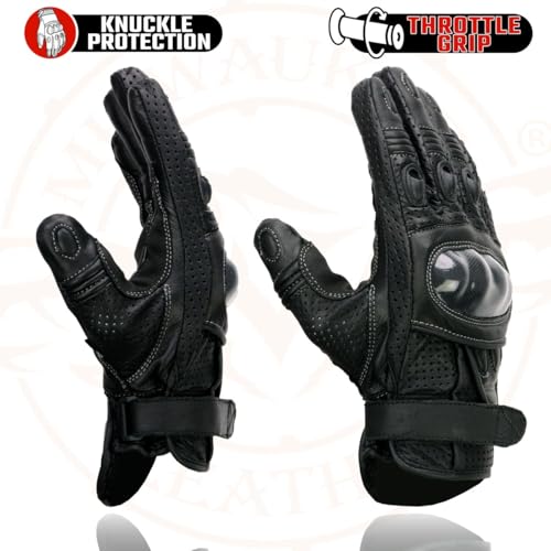 Image of Milwaukee Leather Men's Premium Leather Motorcycle Racing Gloves - Hand Protection, Gel Palm, Adjustable Fit - Small