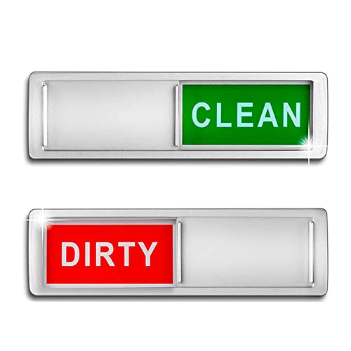 Dishwasher Clean Dirty Sign Adhesive, Stick on Dirty/Clean Dishwasher Sign, Non Magnetic Dish Washer Sign, Easy to Read and Slide Non-Scratch Indicator for Kitchen Dish Bin (Silver)