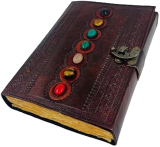 OVERDOSE Seven Stone Handmade vintage leather journal Double Lock Deckle edge paper, Blank spell book of shadows grimoire journal - 7x10 inches|17x25 cm|A4