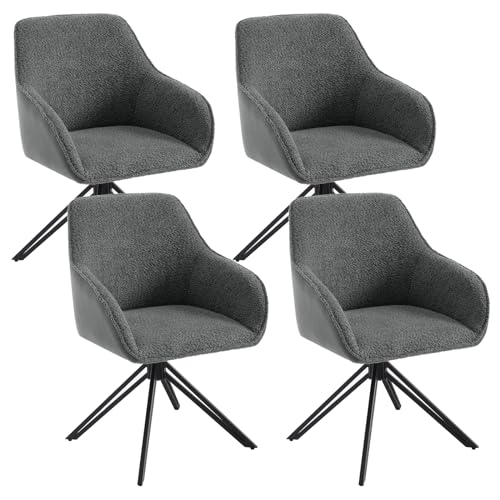 WOLTU Esszimmerstühle drehbar 4er Set, Ergonomischer Stuhl Esszimmer, Sessel Wohnzimmer, Drehstuhl, Küchenstuhl, Polsterstuhl mit Armlehnen, Loungesessel Chenille und Cord, Dunkelgrau, EZS11dgr-4