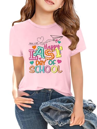Girls Last Day of School Shirt Boys End of School T-Shirt Students Graduation Summer Tees Tops for Kids 5-14Y Pink