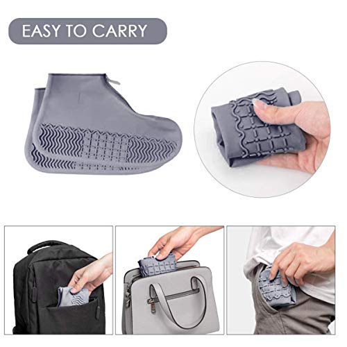 Wallfire 1 Pair Waterproof Shoe Covers Reusable Folding Not-Slip Silicone Rain Shoe Covers With Zipper Outdoor Shoe Protectors - Grey Xl #TOP5