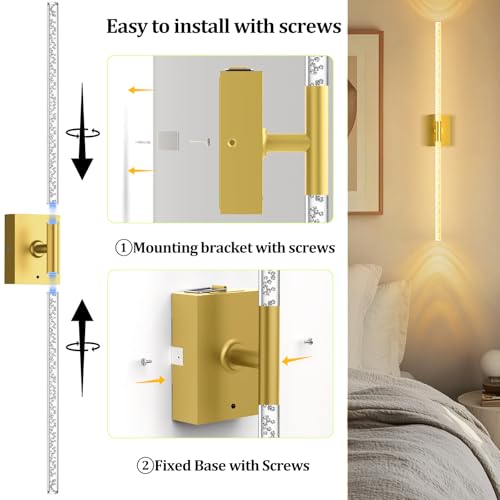 Image of iThird Crystal Bubble Gold Wall Sconces Set of 2: 10000mAh Rechargeable Wireless Lights with Remote & 360 Rotate, 4 Color Temps Dimmable, 31 inch Lamp Decor for Bedroom Living Room Mirror
