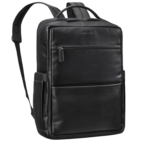 STILORD Nordico Premium Business-Rucksack Herren Groß Leder mit Laptop-Fach 16 Zoll - Lederrucksack für Arbeit, Büro, Uni, Reise, Freizeit - Vintage Echtleder Rucksack Farbe:schwarz