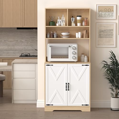Pantry-Cabinet-with-2-Doors-3-Tier-Modern-Kitchen-Hutch-Cabinet-with-Adjustable-Shelves-Freestanding-Larder-Cupboard-Kitchen-Pantry-Storage-Cabinet-for-Kitchen-Dining-Room Pantry Cabinet with 2 Doors 3 Tier Modern Kitchen Hutch Cabinet with Adjustable Shelves Freestanding Larder Cupboard Kitchen Pantry Storage Cabinet for Kitchen Dining Room