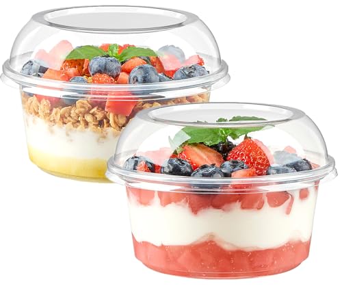 Jycnolm 50 Pack 12 oz Plastic Dessert Cups with Lids Clear Disposable Snack Bowls for Yogurt Parfait Cake Fruit Salad Acai Bowls