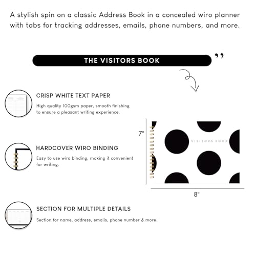 Image of Visitor Book - 8 x 12 Inches | Big Polka Dots Wire Bound Guest Register for Hotels, Offices, Exhibitions, Boutiques & Business Use | Medium Size Visitor Log Book for Reception & Front Desk