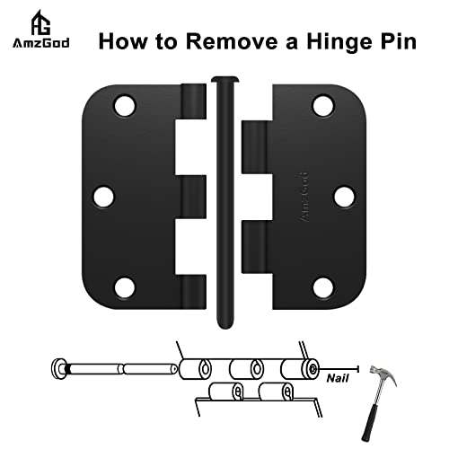 Amzgod Door Hinges Matte Black - 42 Pack Black Door Hinges 3.5 Inch Rounded Interior Door Hinges With 5/8" Radius Corners - Black Hinges For Doors 3 1/2 Inches Flat Iron Residential Door Hardware #TOP5