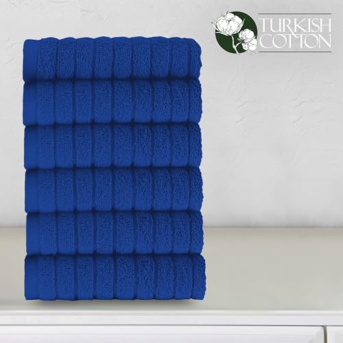 Image of Elegant Comfort 100% Turkish Cotton Corduroy Ribbed Luxury Washcloths 6 Pack Soft 13 x 13 Inch - Higly Absorbent, Durable, Quick Dry, Spa Premium Hotel Quality for Bathroom or Travel, Royal Blue