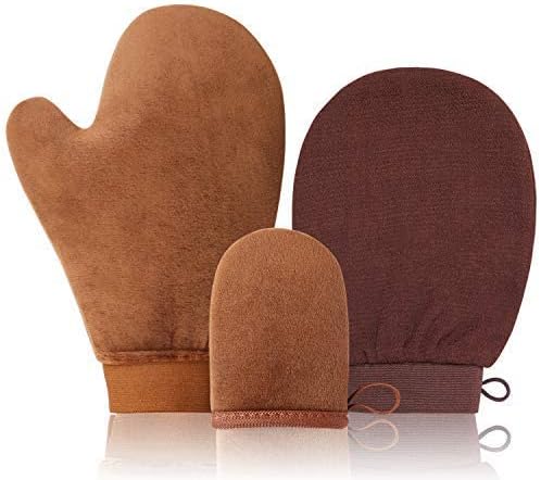GAIYAH Self Tanning Mitt Kit - Fake Tan Mitt With Anti-slip Elastic Wrist And Thumb, Streakless Self Tan Mitt With Exfoliator Glove and Finger Face Mitt - Set of 3