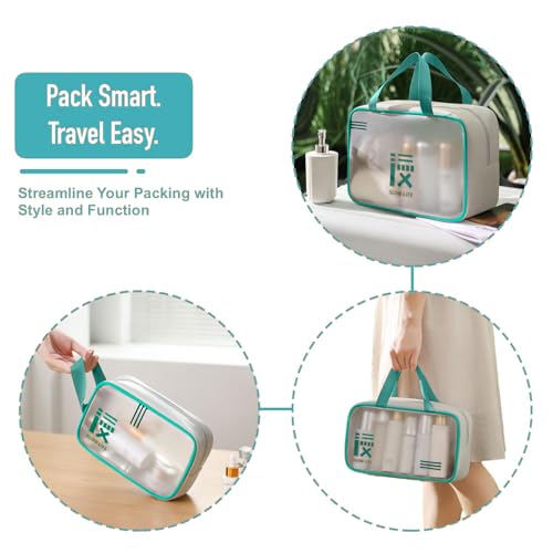Image of KUKLAR 3 Piece Clear Toiletry Bag Set TSA Approved Cosmetic Makeup Bags with Handles Waterproof Travel Organizer Pouches for Carry-on Bag for Women & Men (Mint Green)