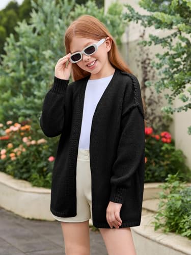 Haloumoning Girls Oversized Cardigan Sweaters Kids Fashion Open Front Long Sleeve Knit Sweater 5-14 Years3