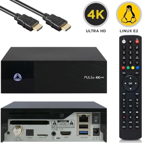 AB PULSe 4K Mini SE UHD Satelliten Receiver mit HDMI Kabel, Multiboot Funktion mit E2 Linux OS, DVB-S2X Sat Tuner, Ultra HD 4K Auflösung mit HDR10-Unterstützung, CI, CA, MicroSD-Slot, LAN