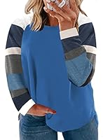 Asvivid Womens Big Ladies Plus Size Colorblock Sweatshirts Fall Womens Plus Size Tops Womens Long Sleeve Crew Neck Loose Casual Tee Comfy Shirt Blue 1X