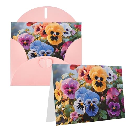 QMNEHJ グリーティングカード サンキューカード 封筒付き ブランクノートカード 4x6インチ バースデーカード パンジーフラワー ウェディングカード お悔やみカード おもしろい思考カード あらゆる機会に