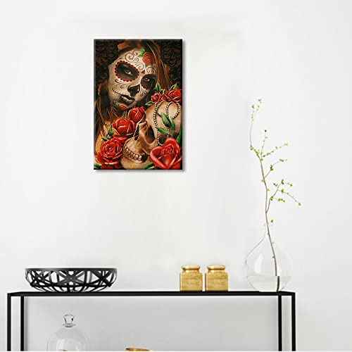 Wall Art Painting Mexican Day Of The Dead Skull Girl Picture Print On Canvas Wall Decor Poster Framed And Stretch Canvas Artwork For Living Room Bedroom Ready To Hang 12X18Inch (30X45Cm) #TOP3