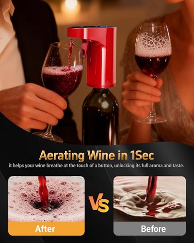 Image of 5 in 1 Wine Aerator Whiskey Dispenser,Liquor Decanter, Alcohol Pourer-Red | World Cup Party Essential | 1-Second Aeration | Easy Tap-to-Pour | 1-999ml Precision | USB-C Rechargeable | Smart&Automatic