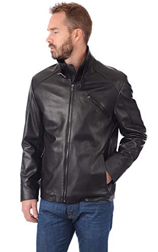 Image of 100% Leather Jacket for Men - Round Collar Slim Fit - Moto, Bomber, Biker Winter Casual Wear