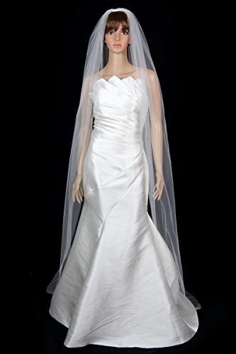 Bridal Wedding Classic Veil Ivory 1 Tier Long Chapel Length Standard Cut Edge #TOP2