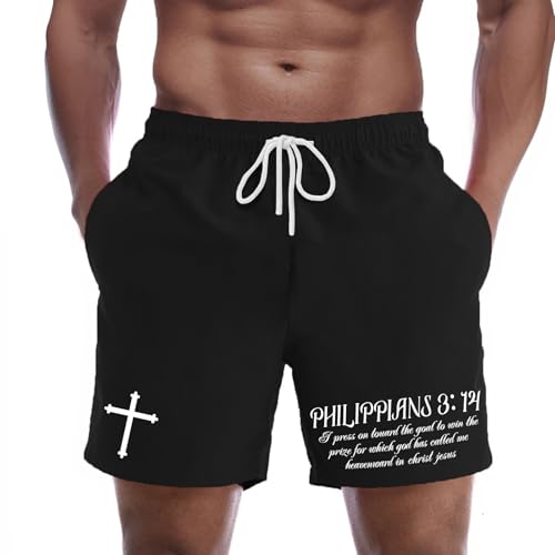 Christian Shorts for Men Letter Graphic Athletic Short with Pockets Casual Workout Gym Mesh Quick Dry Sports Shorts