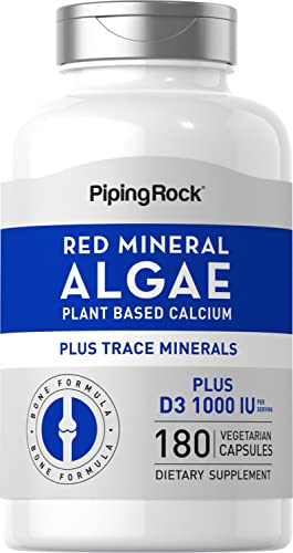 Red-Mineral-Algae-Calcium-180-Veg-Capsules-Plant-Based-Plus-Trace-Minerals-Plus-D3-1000-IU-Non-GMO-Gluten-Free-Supplement-by-Piping-Rock