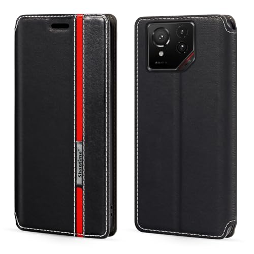 カラーブロックPUレザーケース、隠しマグネット付き手帳型カバー対応Asus ROG Phone 9 Proとの互換性あり 、スリムでおしゃれな全面保護仕様 (ブラック)