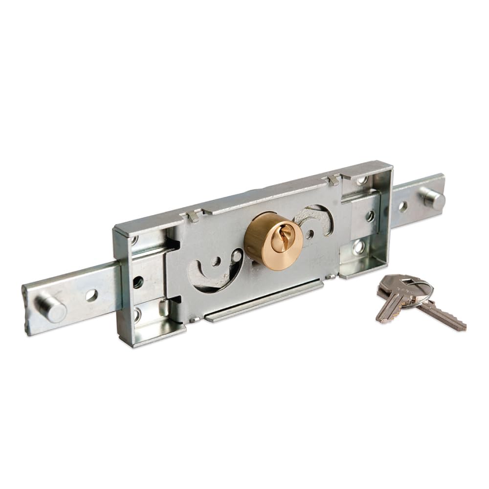 ILS 2259 Central Roller Shutter Door Lock 56mm Wide Body Ideal for Lock-Up, Shop and Garage Security - Brass Cylinder Lock and Galvanised Steel Case - Internal and External Locking Operation