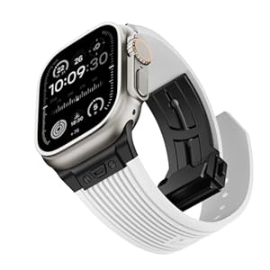 NewWays Watch Band for Apple Watch Ultra 2 Band 49mm 45mm 44mm 42mm, Luxury Rugged Silicone Rubber Strap with Metal Connector & Folding Clasp for iWatch Ultra Series 9 8 7 6 5 4 3 2 1 SE for Men