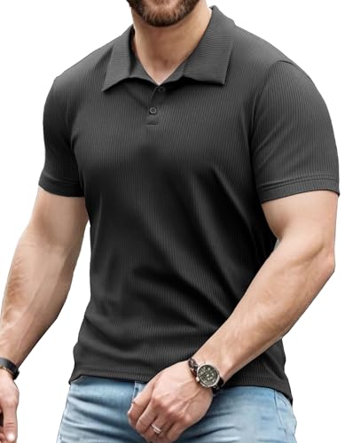 Yewloch Camisas Polo Masculinas Camisas Slim Fit Muscle Corta para Hombre Casual Color sólido tee Golf Athletic Camisetas Negro,S