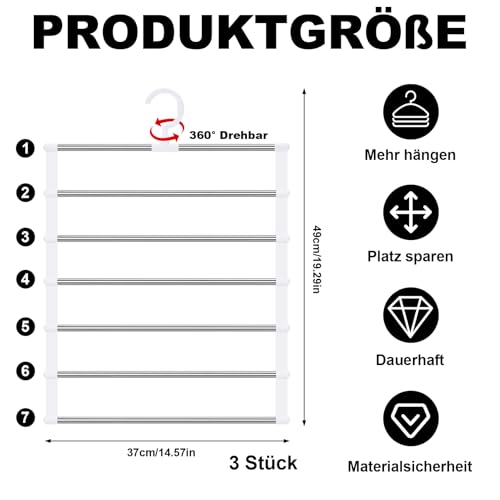 Xialvyu 3 Stück Hosen Kleiderbügel Platzsparend, Hosenbügel, Faltbare Hosenständer aus Edelstahl, für Hosen, Schals, Handtücher, Krawatten