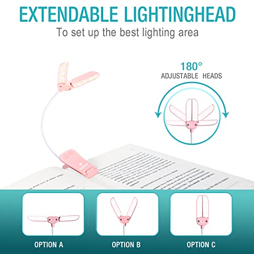 Image of Vekkia 14 LED Rechargeable Book-Light for Reading at Night in Bed, Warm /White Reading Light with Clamp, 180 Adjustable Mini Clip on Light, Lightweight Eye Care Book Light, Perfect for Book Lovers