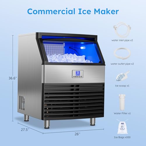 Image of Mojgar Commercial Ice Maker Machine, 450 lbs /24H with 120 lbs Storage Bin