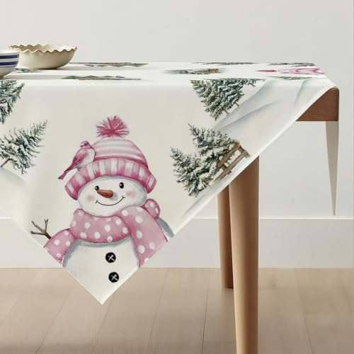Avalune Tischdecke Weihnachten Rosa Schneemann Mitteldecke Weihnachts...