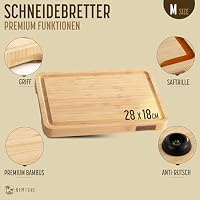 Namture Bambus Schneidebrett M (28 × 18 × 2,5 cm) – Stirnholz, extra dick, Premium-Öl, mit Saftrille, Handgriffen & Antirutschfüßen – Ansicht 2