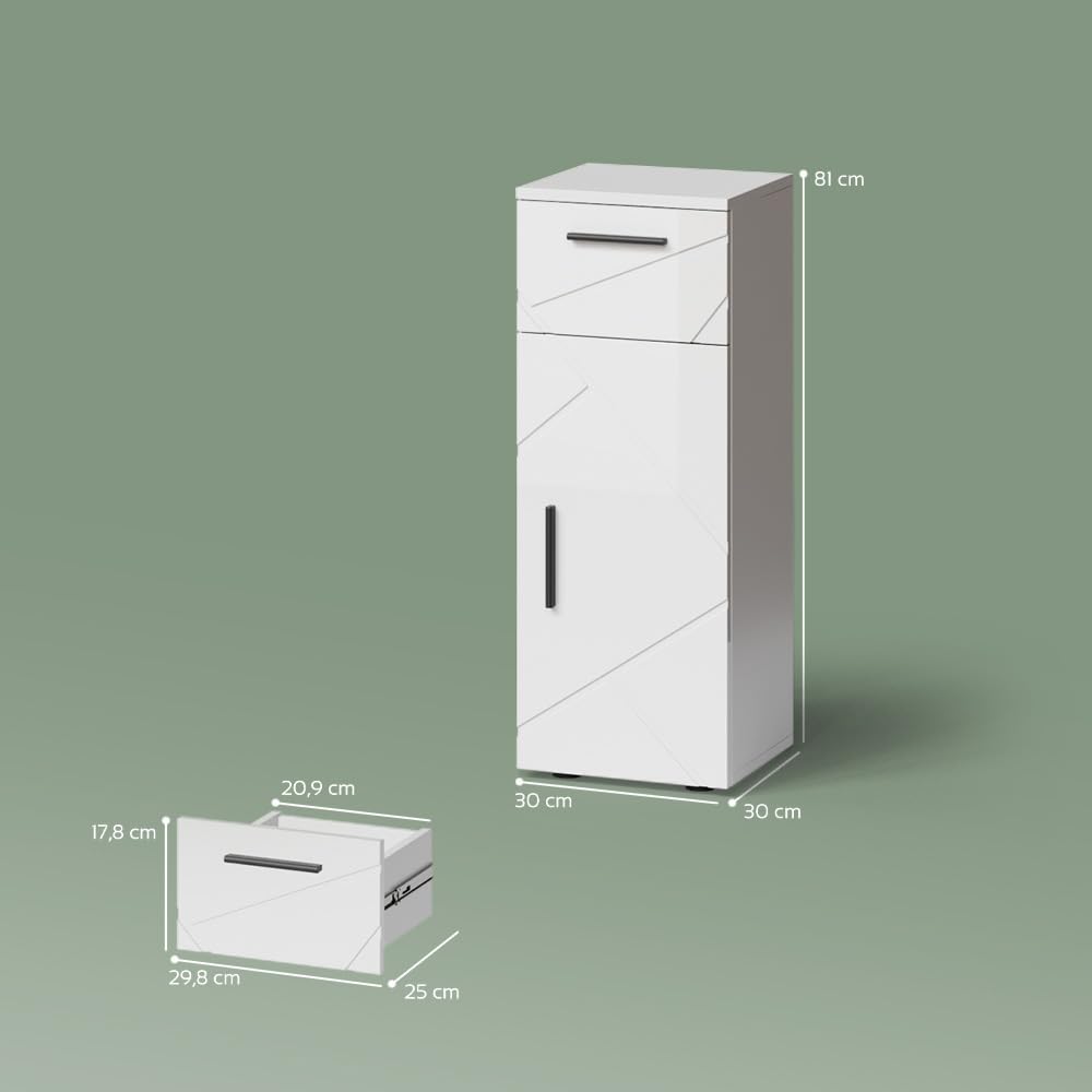 Livinity Armario de baño Mediano Ronco, Blanco Alto Brillo, 30 x 81 cm