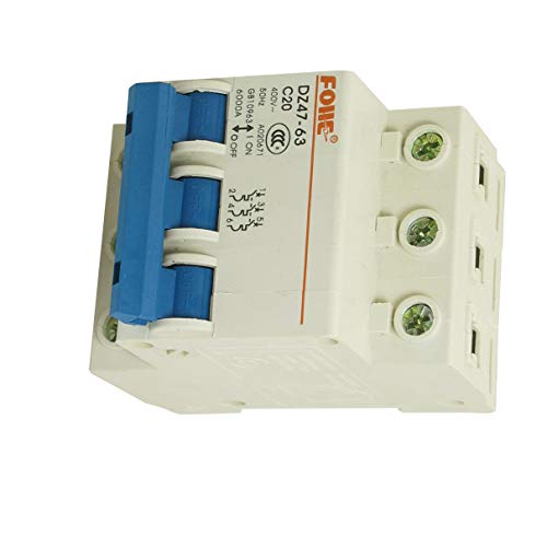 Aexit DZ47-63 C20 Circuit Breakers 3P DIN MCB Miniature Circuit Breaker 6000A 20A Miniature Circuit Breakers 400V AC