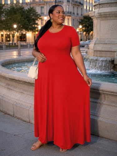 Image of PinkPatty Women's Plus Size Crew Neck Short Sleeve Maxi Dress with Pockets