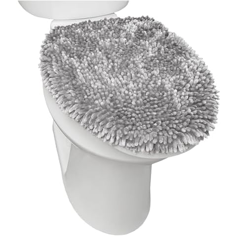 TOWN & COUNTRY BASICS Spa Step Noodle Solid Bathroom Toilet Lid Cover, Plush, Soft, and Absorbent, Machine Washable, Light Grey, 18.5"x19.6" Cover