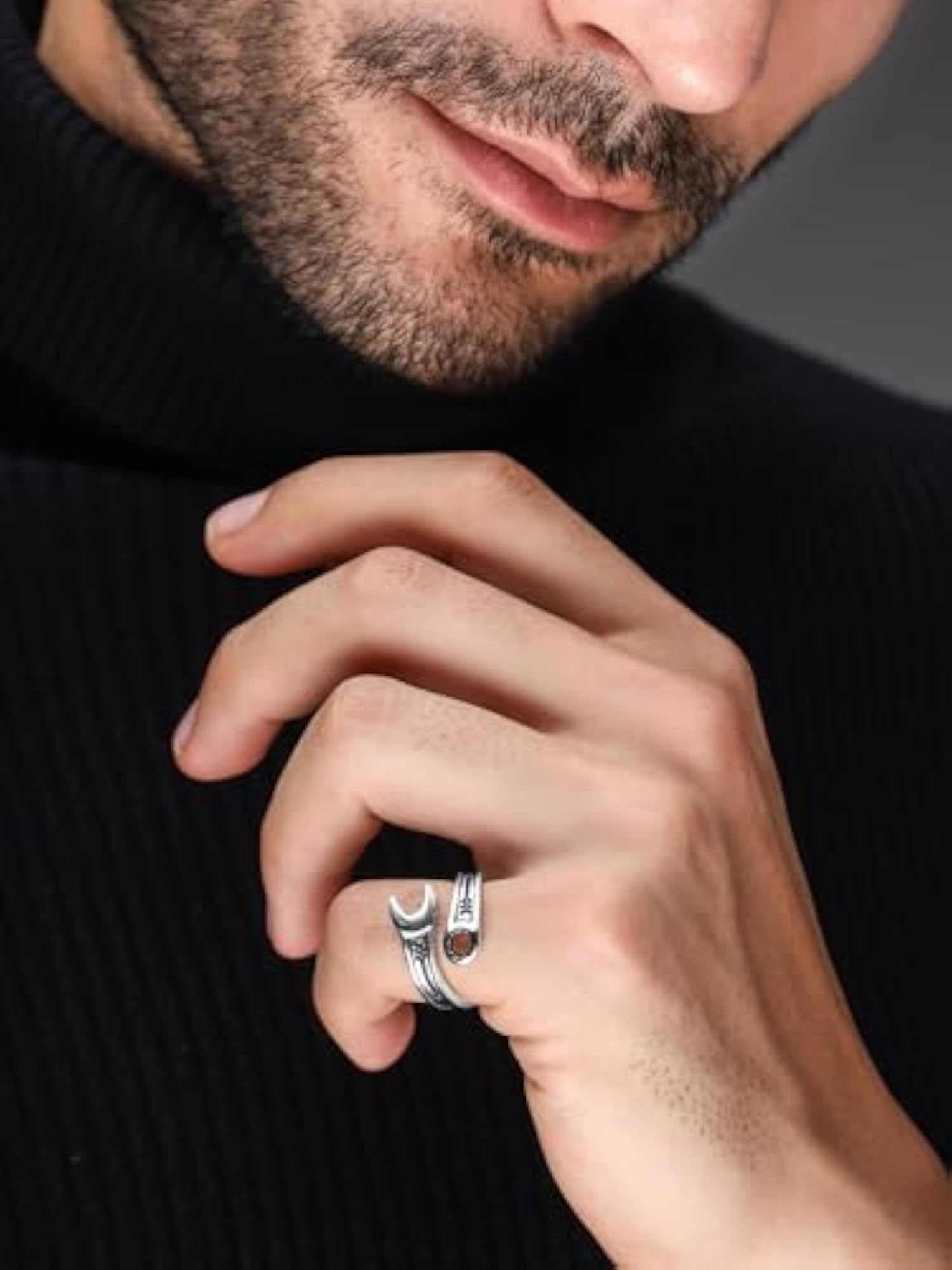 Gothic Wrench Adjustable Ring, Antique Silver Plated