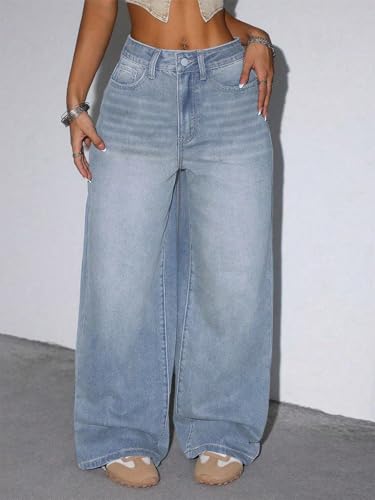 Image of Glossia Denim Baggy Jeans for Woman | Wide Leg Jeans for Women | High Waist Jean's for Woman | Loose Fit Plus Size Denim Ladies Jean's for Women(WJ-2405-$)