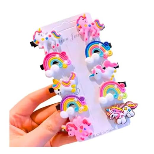 Kit Presilha De Cabelo Infantil Criança Menina Feminina Princesa Acessórios Bico de Pato Laço Enfeite Para Cabelo Tic Tac Garra Rosa Unicórnio Sorvete Princesas Silicone Pregador Colorido Qualidade Presente (Unicornio)