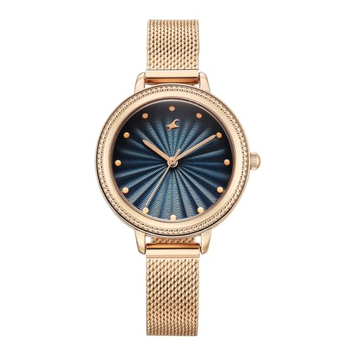 Image of Fastrack Stunners X Quartz Analog with Dark Blue Dial Rose Gold Stainless Steel Strap Watch for Girls - 68048WM03