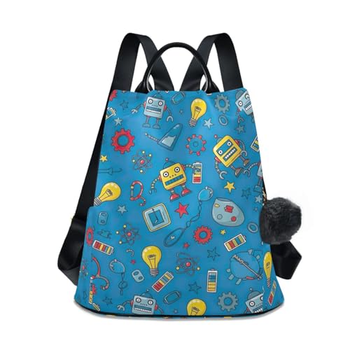 Sac à dos voyage femme bleu robot avec fermeture antivol au dos
