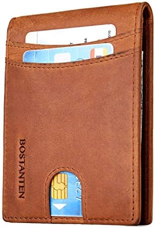 BOSTANTEN Leather Wallets for Men Bifold Money Clip Slim Front Pocket RFID Blocking Card Holder