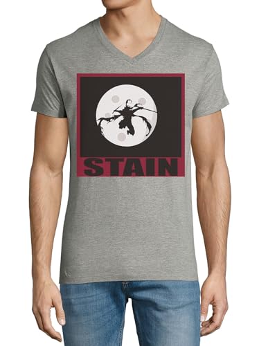 T-shirt col en V Anime 124 homme en coton gris confortable