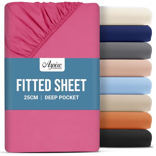 Aspire Homeware King Size Fitted Sheets - 25 cm Deep Hotel Quality (Pink) Bed Sheets - Soft & Breathable Fitted Sheets King Size - Anti-Wrinkle Easy Care Fitted Sheet